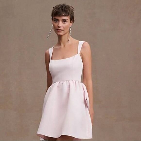 Sachin & Babi BHLDN Pink Archie V-Neck Mini with White Bow Size 8 NWT $395 - Picture 3 of 8